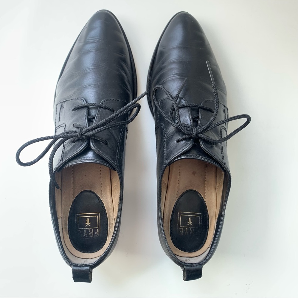 FRYE Reese Oxford Women’s Black Leather Pointed Toe Lace Shoe Size 7.5